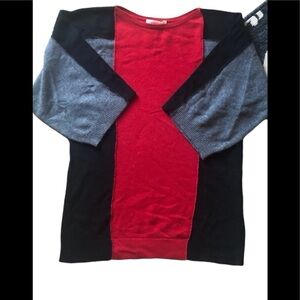 VTG Cashmere 100% Cashmere Color Block Sweater Sz S Black Red 3/4 Sleeve Cozy